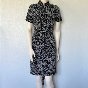 Animal Print Belted Dress Pockets Button Front Size 6 En Focus